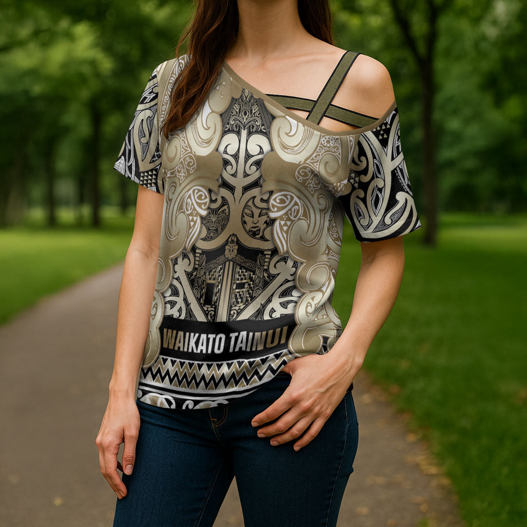 Aotearoa Iwi Waikato Tainui Cross Shoulder Shirt Maori Wharenui House Tribal Pattern