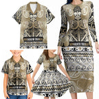 Aotearoa Iwi Waikato Tainui Family Matching Long Sleeve Bodycon Dress and Hawaiian Shirt Maori Wharenui House Tribal Pattern