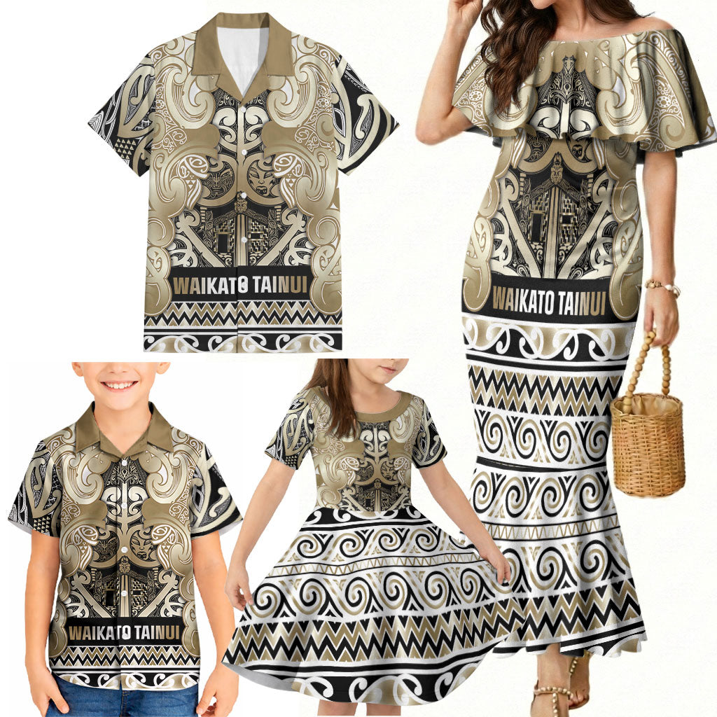 Aotearoa Iwi Waikato Tainui Family Matching Mermaid Dress and Hawaiian Shirt Maori Wharenui House Tribal Pattern