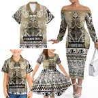 Aotearoa Iwi Waikato Tainui Family Matching Off The Shoulder Long Sleeve Dress and Hawaiian Shirt Maori Wharenui House Tribal Pattern