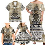 Aotearoa Iwi Waikato Tainui Family Matching Off Shoulder Maxi Dress and Hawaiian Shirt Maori Wharenui House Tribal Pattern