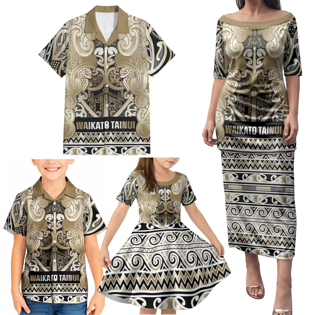 Aotearoa Iwi Waikato Tainui Family Matching Puletasi and Hawaiian Shirt Maori Wharenui House Tribal Pattern
