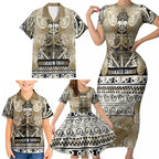 Aotearoa Iwi Waikato Tainui Family Matching Short Sleeve Bodycon Dress and Hawaiian Shirt Maori Wharenui House Tribal Pattern