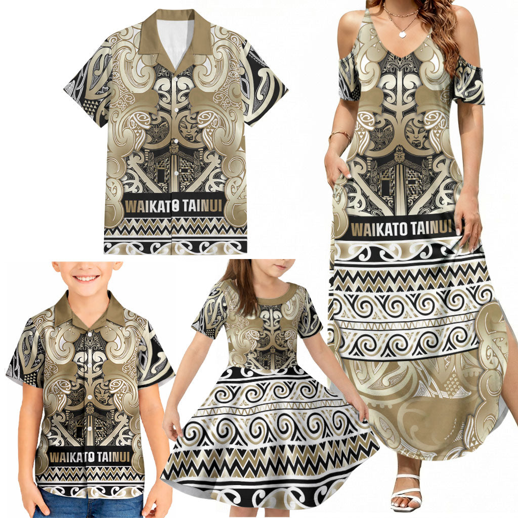Aotearoa Iwi Waikato Tainui Family Matching Summer Maxi Dress and Hawaiian Shirt Maori Wharenui House Tribal Pattern