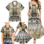 Aotearoa Iwi Waikato Tainui Family Matching Summer Maxi Dress and Hawaiian Shirt Maori Wharenui House Tribal Pattern