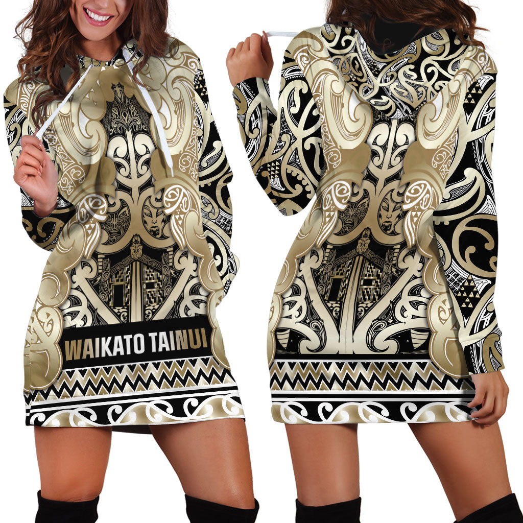 Aotearoa Iwi Waikato Tainui Hoodie Dress Maori Wharenui House Tribal Pattern