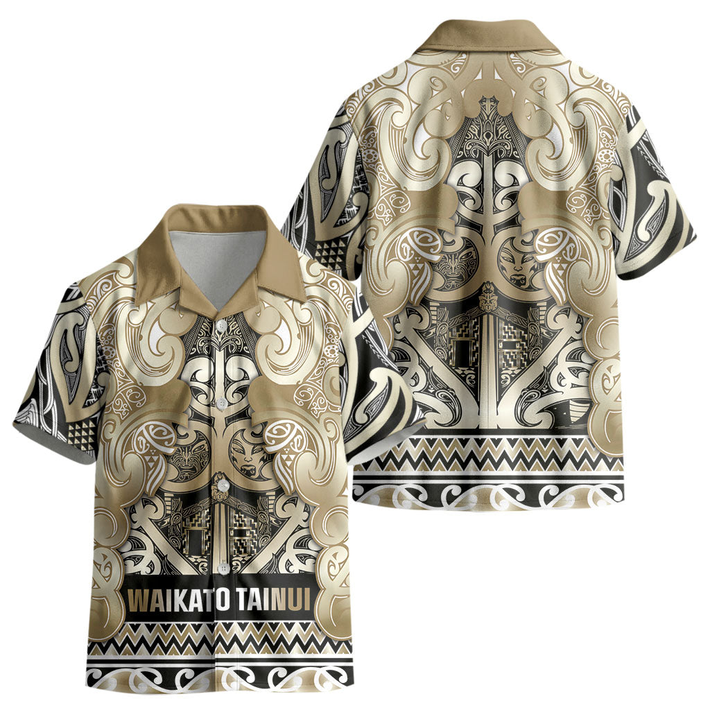 Aotearoa Iwi Waikato Tainui Kid Hawaiian Shirt Maori Wharenui House Tribal Pattern
