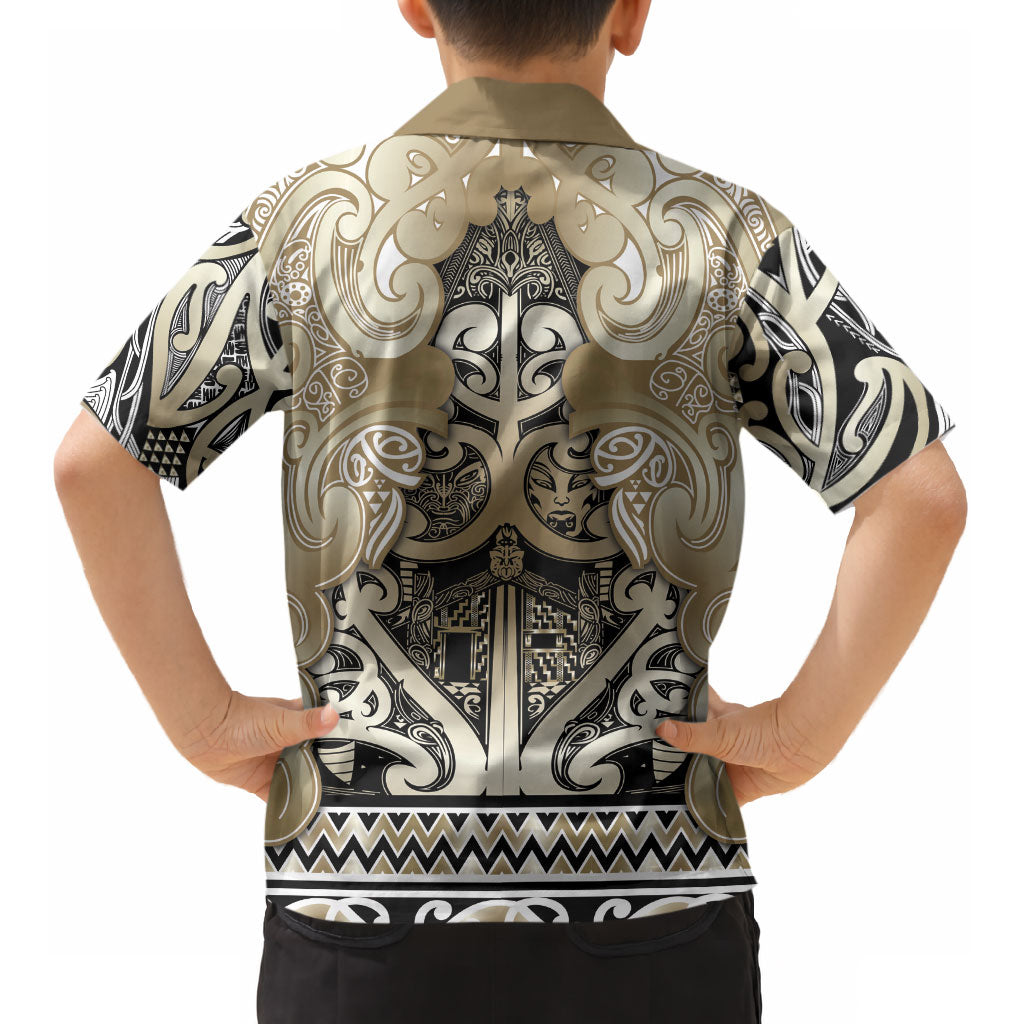 Aotearoa Iwi Waikato Tainui Kid Hawaiian Shirt Maori Wharenui House Tribal Pattern