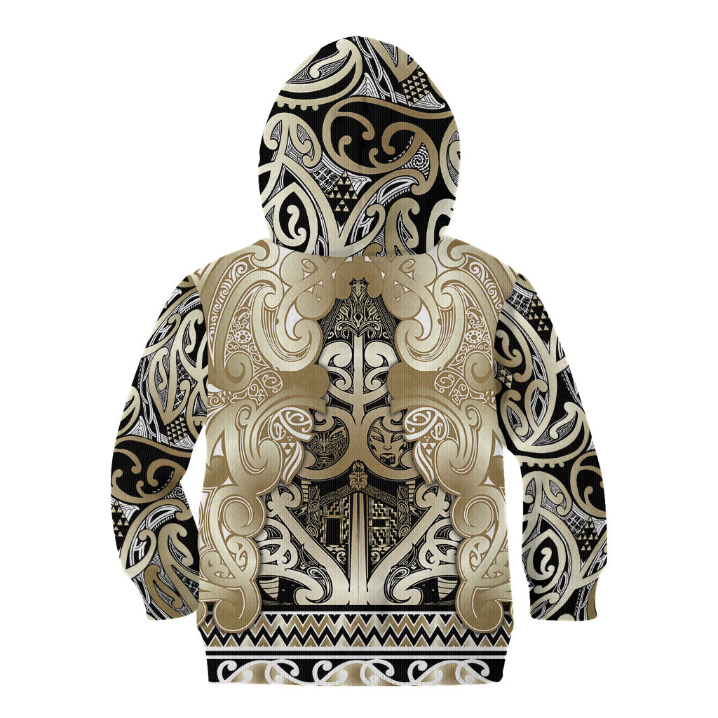 Aotearoa Iwi Waikato Tainui Kid Hoodie Maori Wharenui House Tribal Pattern