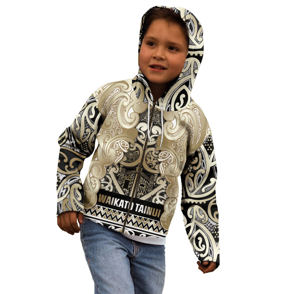 Aotearoa Iwi Waikato Tainui Kid Hoodie Maori Wharenui House Tribal Pattern