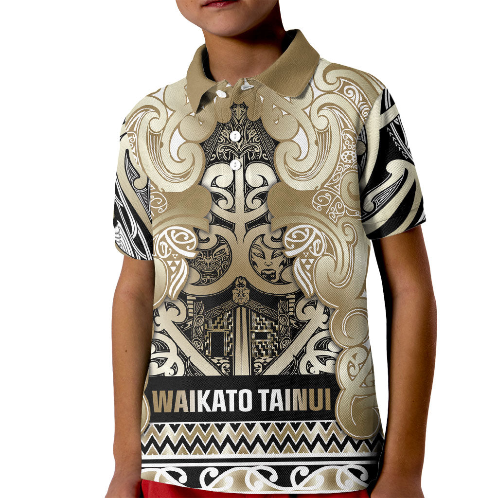 Aotearoa Iwi Waikato Tainui Kid Polo Shirt Maori Wharenui House Tribal Pattern