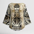 Aotearoa Iwi Waikato Tainui Kimono Sleeve Blouse Maori Wharenui House Tribal Pattern