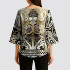 Aotearoa Iwi Waikato Tainui Kimono Sleeve Blouse Maori Wharenui House Tribal Pattern