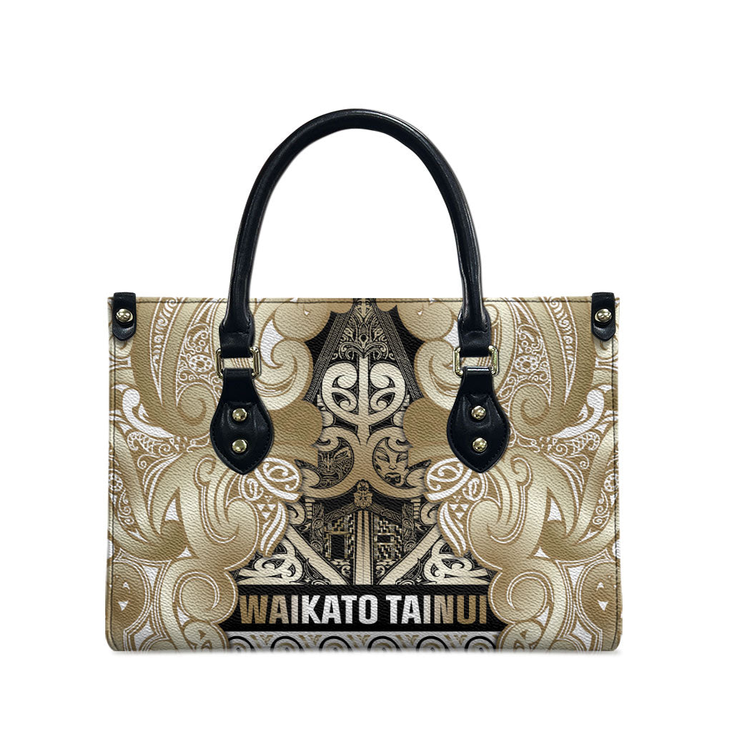 Aotearoa Iwi Waikato Tainui Leather Bag Maori Wharenui House Tribal Pattern