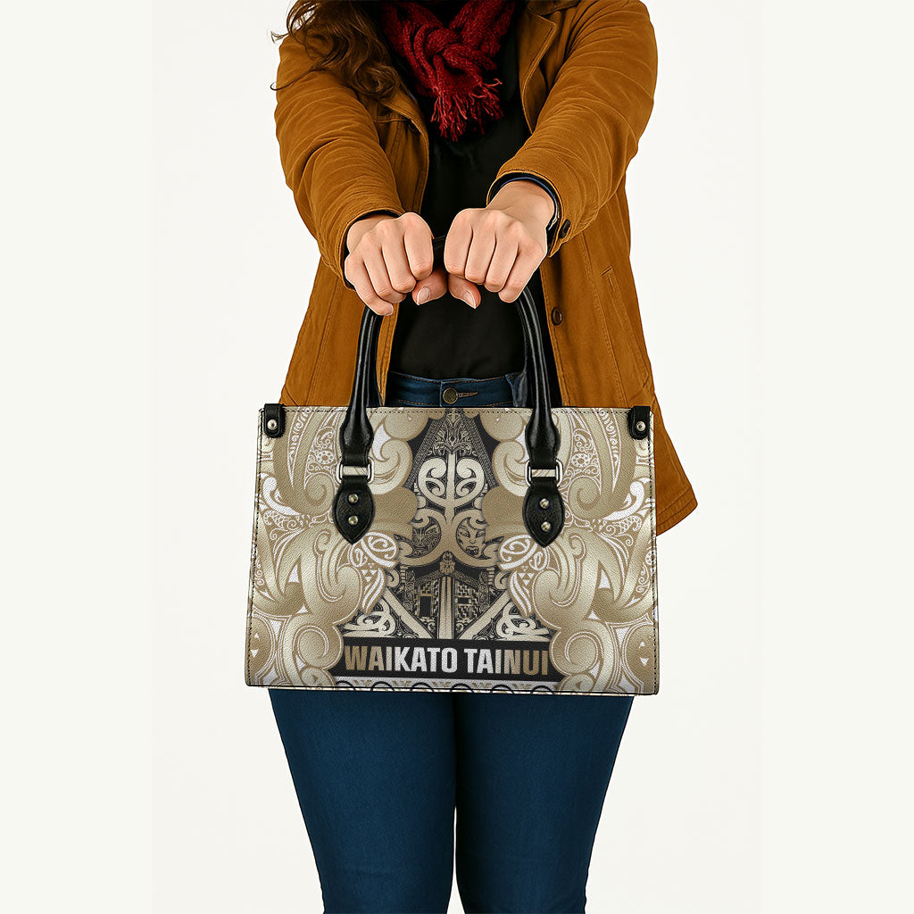 Aotearoa Iwi Waikato Tainui Leather Bag Maori Wharenui House Tribal Pattern