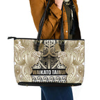 Aotearoa Iwi Waikato Tainui Leather Tote Bag Maori Wharenui House Tribal Pattern