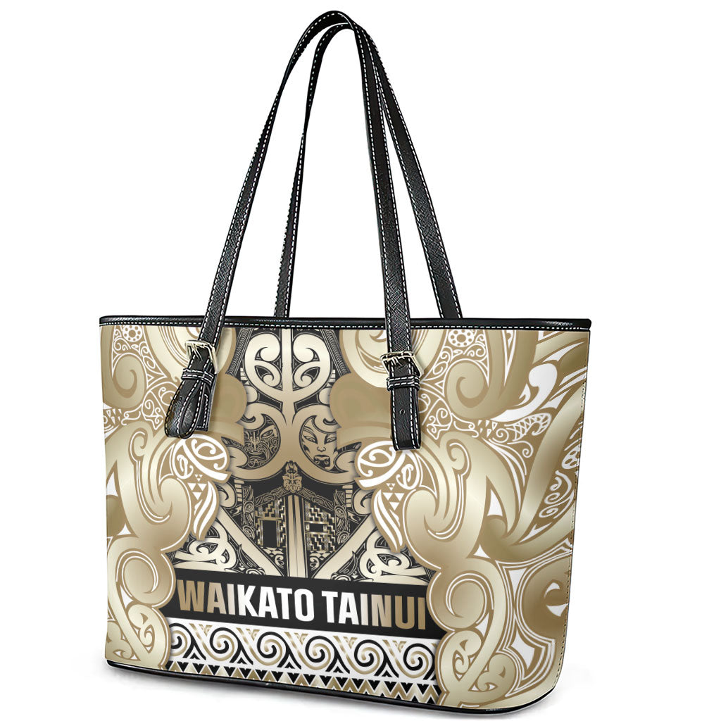 Aotearoa Iwi Waikato Tainui Leather Tote Bag Maori Wharenui House Tribal Pattern