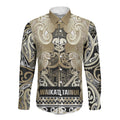 Aotearoa Iwi Waikato Tainui Long Sleeve Button Shirt Maori Wharenui House Tribal Pattern