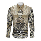 Aotearoa Iwi Waikato Tainui Long Sleeve Button Shirt Maori Wharenui House Tribal Pattern