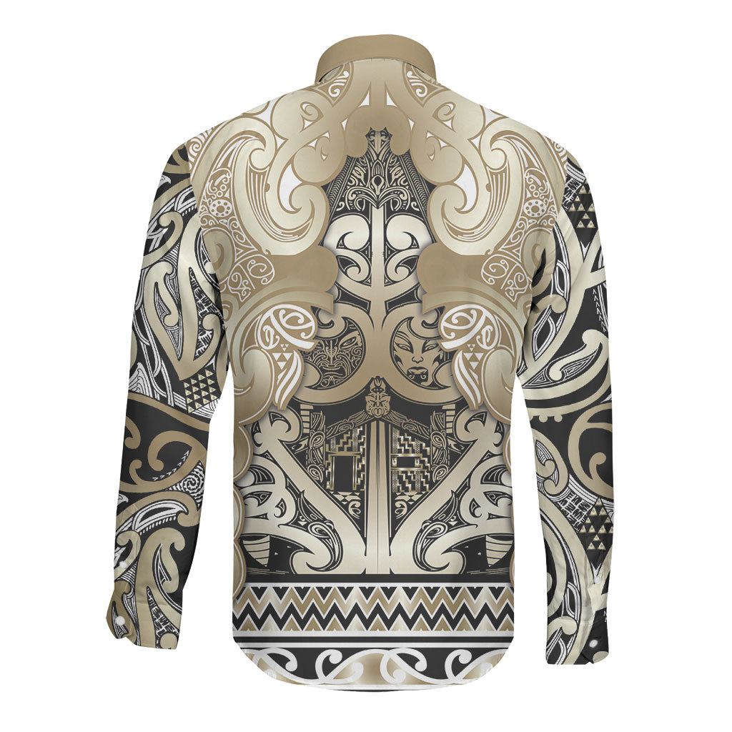 Aotearoa Iwi Waikato Tainui Long Sleeve Button Shirt Maori Wharenui House Tribal Pattern