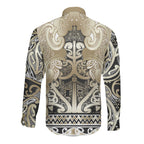 Aotearoa Iwi Waikato Tainui Long Sleeve Button Shirt Maori Wharenui House Tribal Pattern