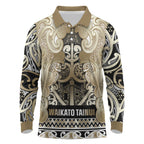 Aotearoa Iwi Waikato Tainui Long Sleeve Polo Shirt Maori Wharenui House Tribal Pattern