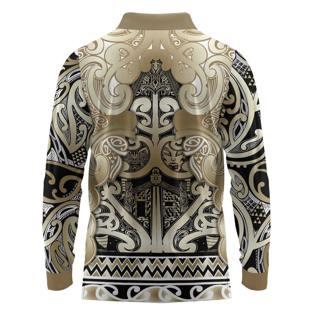 Aotearoa Iwi Waikato Tainui Long Sleeve Polo Shirt Maori Wharenui House Tribal Pattern