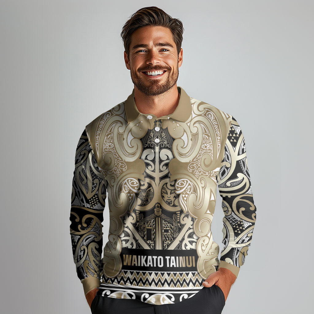 Aotearoa Iwi Waikato Tainui Long Sleeve Polo Shirt Maori Wharenui House Tribal Pattern