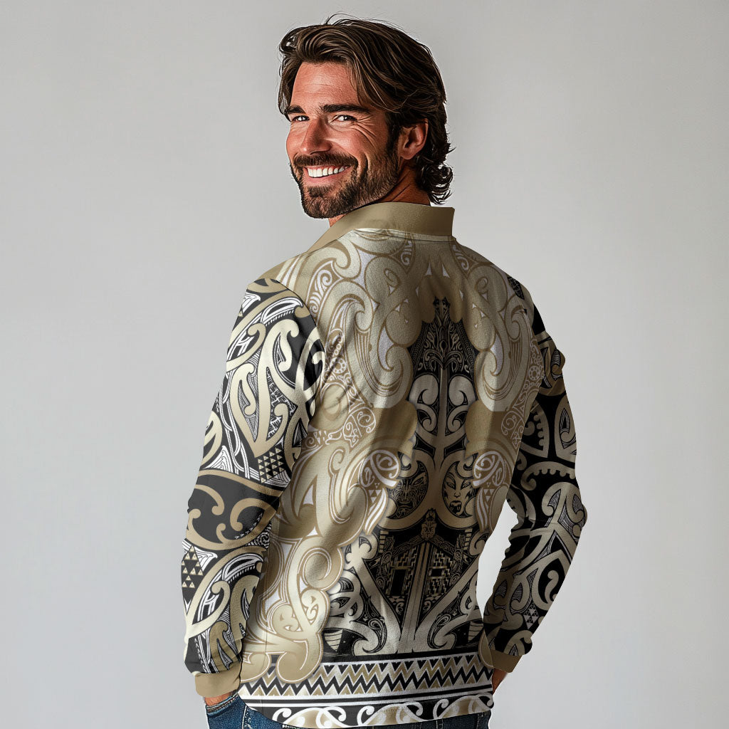 Aotearoa Iwi Waikato Tainui Long Sleeve Polo Shirt Maori Wharenui House Tribal Pattern