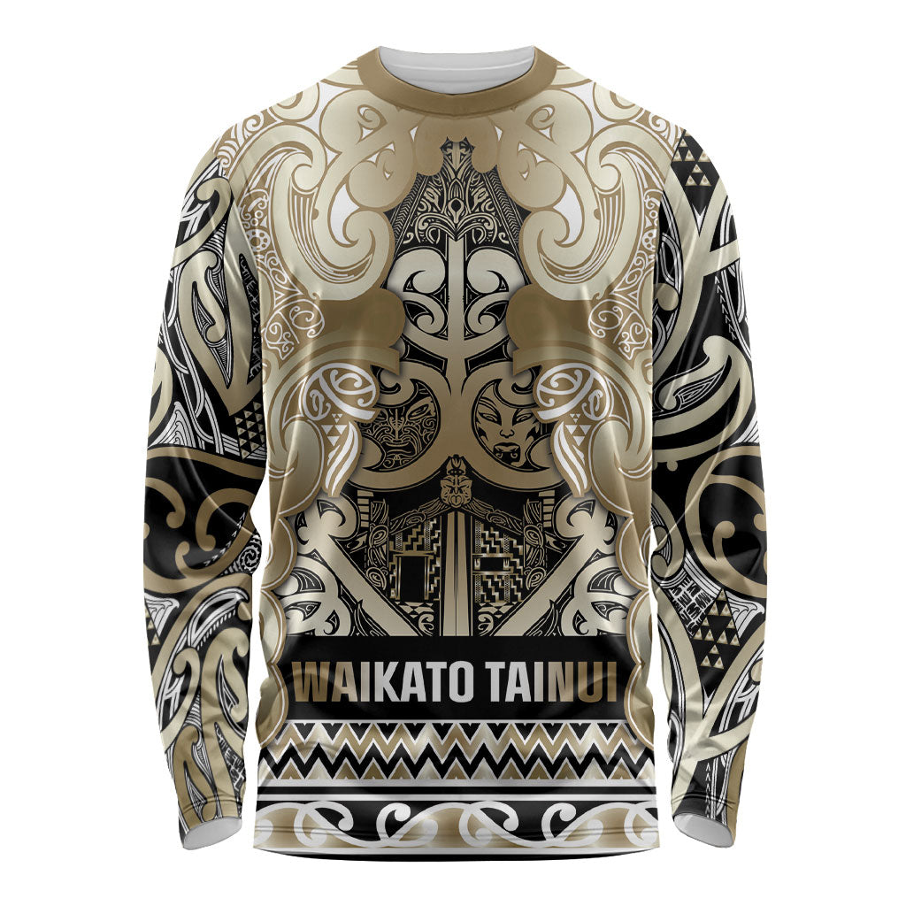 Aotearoa Iwi Waikato Tainui Long Sleeve Shirt Maori Wharenui House Tribal Pattern