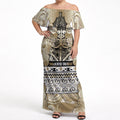 Aotearoa Iwi Waikato Tainui Off Shoulder Maxi Dress Maori Wharenui House Tribal Pattern