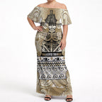 Aotearoa Iwi Waikato Tainui Off Shoulder Maxi Dress Maori Wharenui House Tribal Pattern
