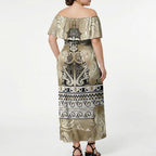Aotearoa Iwi Waikato Tainui Off Shoulder Maxi Dress Maori Wharenui House Tribal Pattern