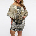 Aotearoa Iwi Waikato Tainui Off Shoulder Short Dress Maori Wharenui House Tribal Pattern