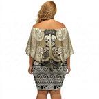 Aotearoa Iwi Waikato Tainui Off Shoulder Short Dress Maori Wharenui House Tribal Pattern