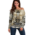 Aotearoa Iwi Waikato Tainui Off Shoulder Sweater Maori Wharenui House Tribal Pattern