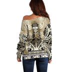 Aotearoa Iwi Waikato Tainui Off Shoulder Sweater Maori Wharenui House Tribal Pattern