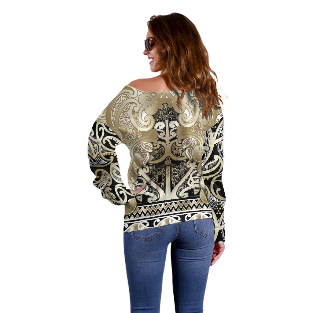 Aotearoa Iwi Waikato Tainui Off Shoulder Sweater Maori Wharenui House Tribal Pattern