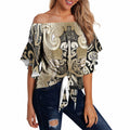 Aotearoa Iwi Waikato Tainui Off Shoulder Wrap Waist Top Maori Wharenui House Tribal Pattern