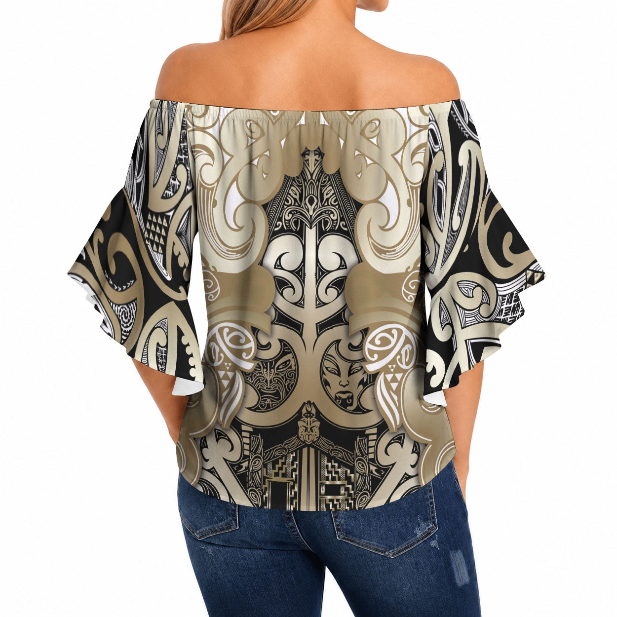 Aotearoa Iwi Waikato Tainui Off Shoulder Wrap Waist Top Maori Wharenui House Tribal Pattern