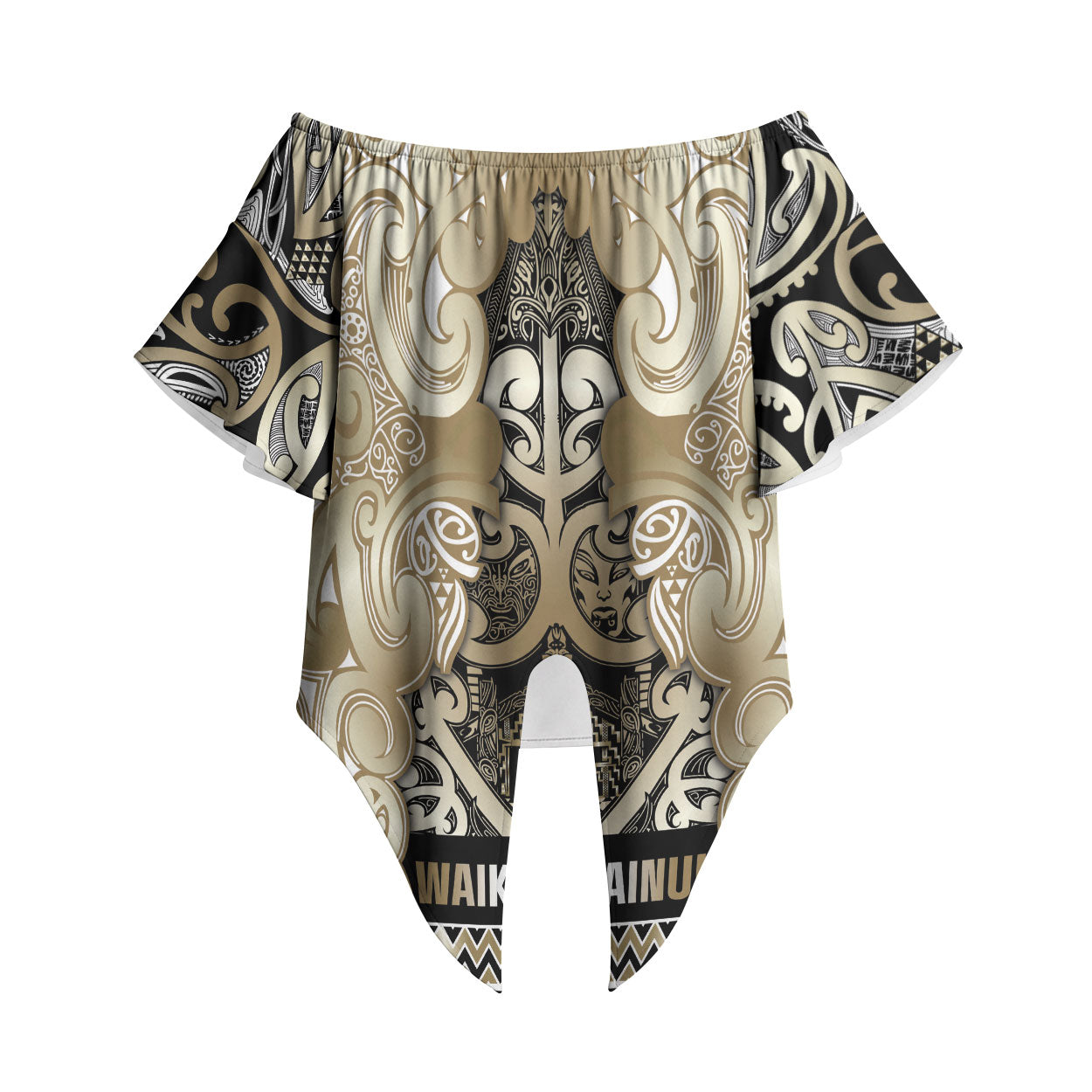 Aotearoa Iwi Waikato Tainui Off Shoulder Wrap Waist Top Maori Wharenui House Tribal Pattern