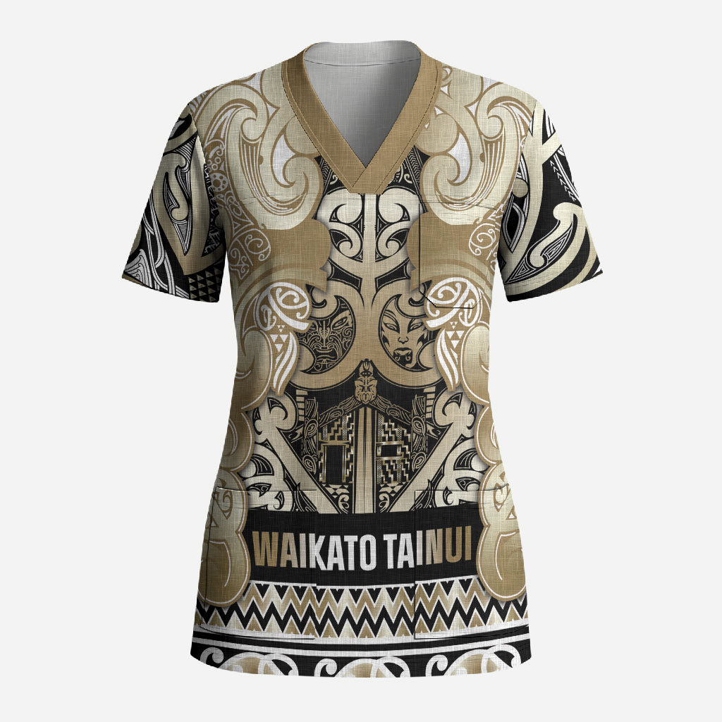 Aotearoa Iwi Waikato Tainui Scrub Top Maori Wharenui House Tribal Pattern
