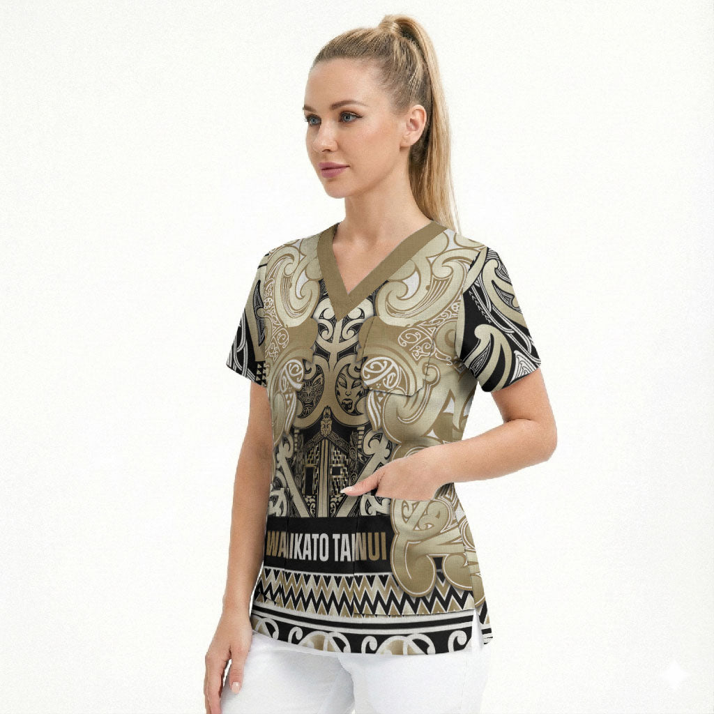 Aotearoa Iwi Waikato Tainui Scrub Top Maori Wharenui House Tribal Pattern