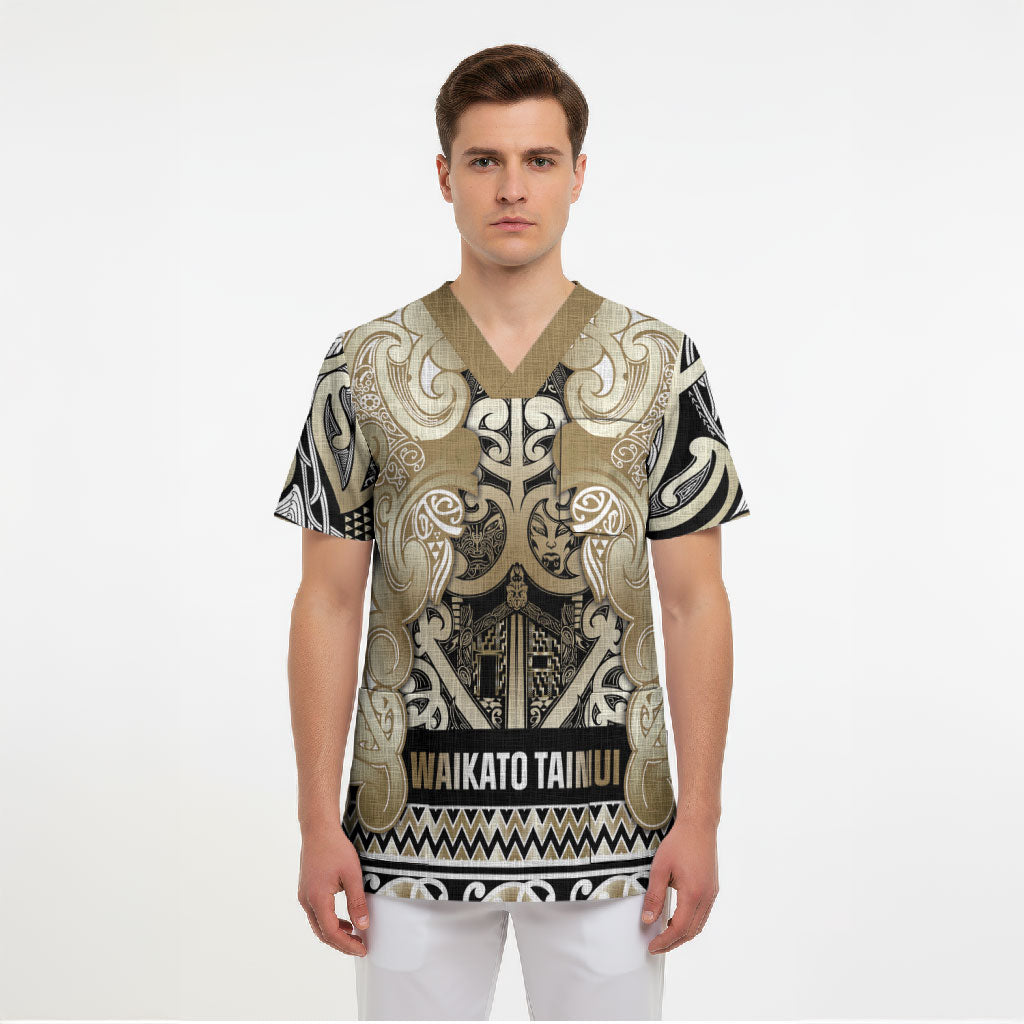 Aotearoa Iwi Waikato Tainui Scrub Top Maori Wharenui House Tribal Pattern
