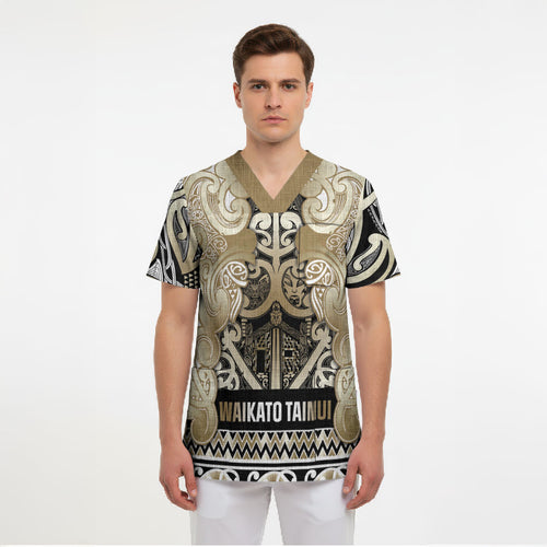 Aotearoa Iwi Waikato Tainui Scrub Top Maori Wharenui House Tribal Pattern