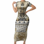 Aotearoa Iwi Waikato Tainui Short Sleeve Bodycon Dress Maori Wharenui House Tribal Pattern
