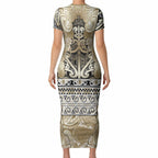 Aotearoa Iwi Waikato Tainui Short Sleeve Bodycon Dress Maori Wharenui House Tribal Pattern