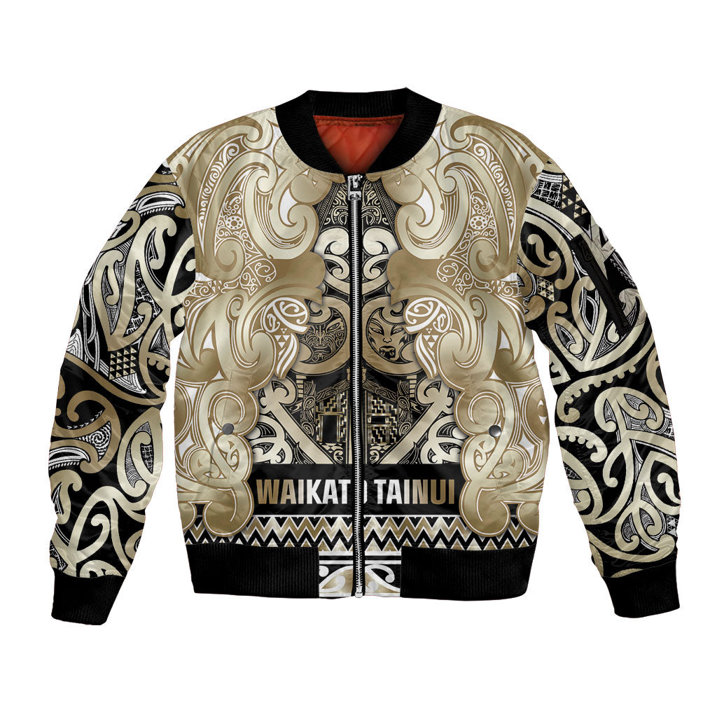 Aotearoa Iwi Waikato Tainui Sleeve Zip Bomber Jacket Maori Wharenui House Tribal Pattern