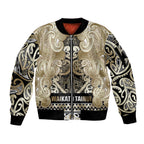 Aotearoa Iwi Waikato Tainui Sleeve Zip Bomber Jacket Maori Wharenui House Tribal Pattern