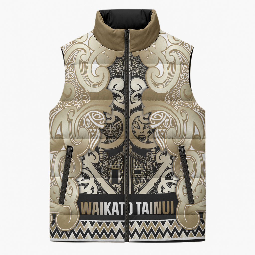 Aotearoa Iwi Waikato Tainui Sleeveless Puffer Jacket Maori Wharenui House Tribal Pattern